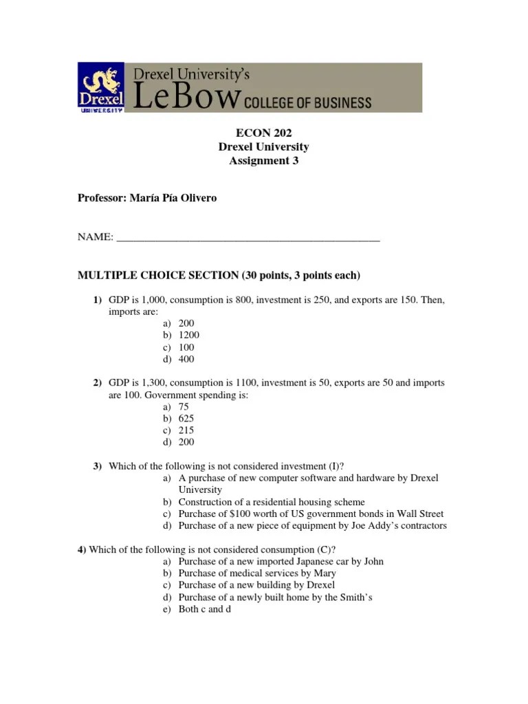 ECON 202 - Assignment 3-Section III-No Answer Key | PDF ...