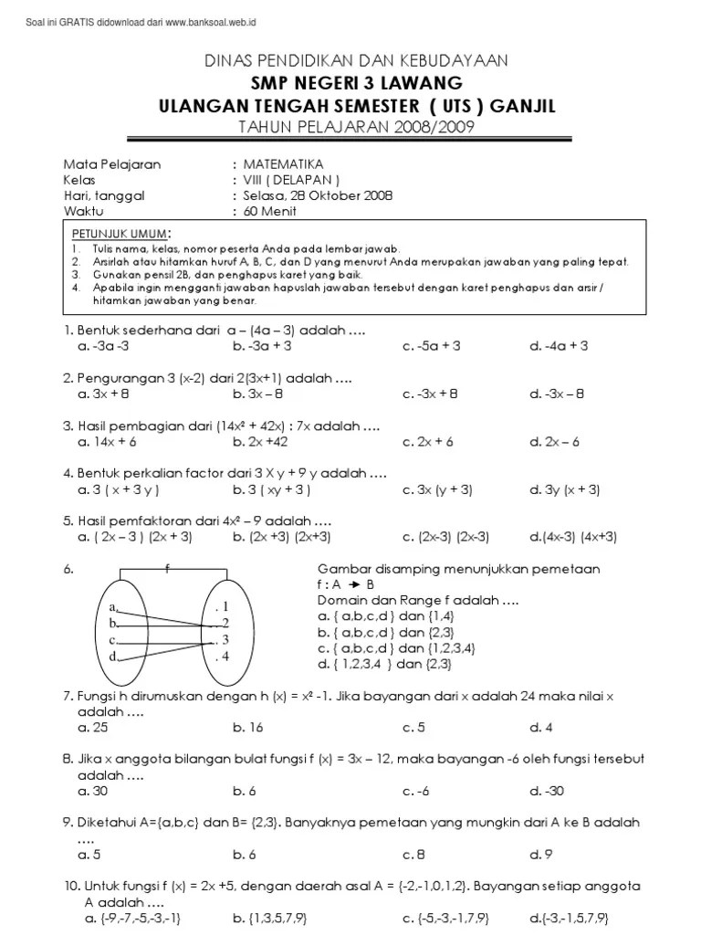 Terbaru Bank Soal Matematika Kelas 8 Semester 2 Pdf 