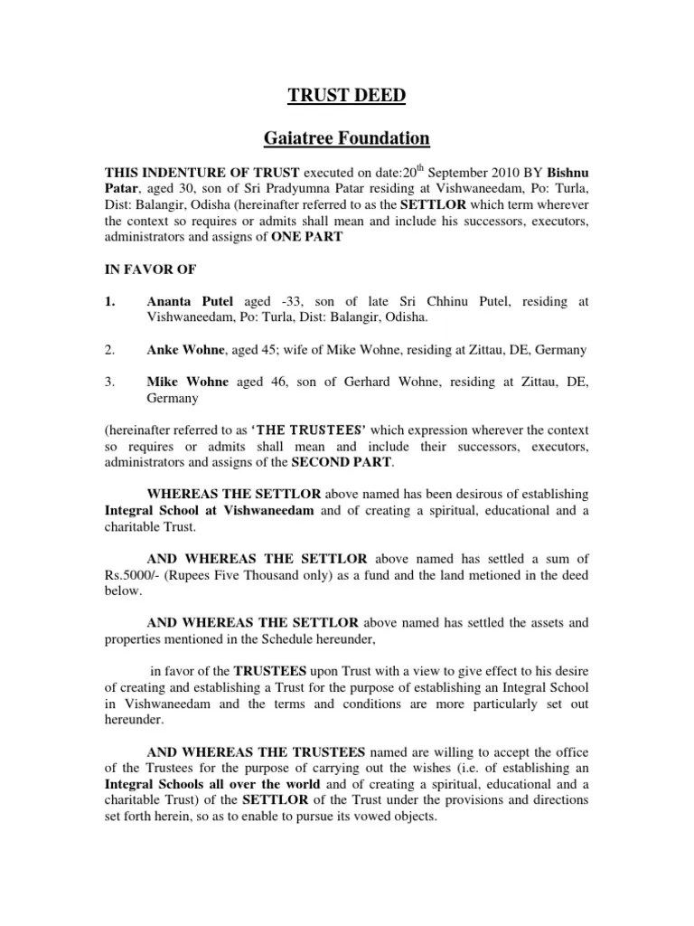 Education Trust Deed | PDF | Trust Law | Trustee