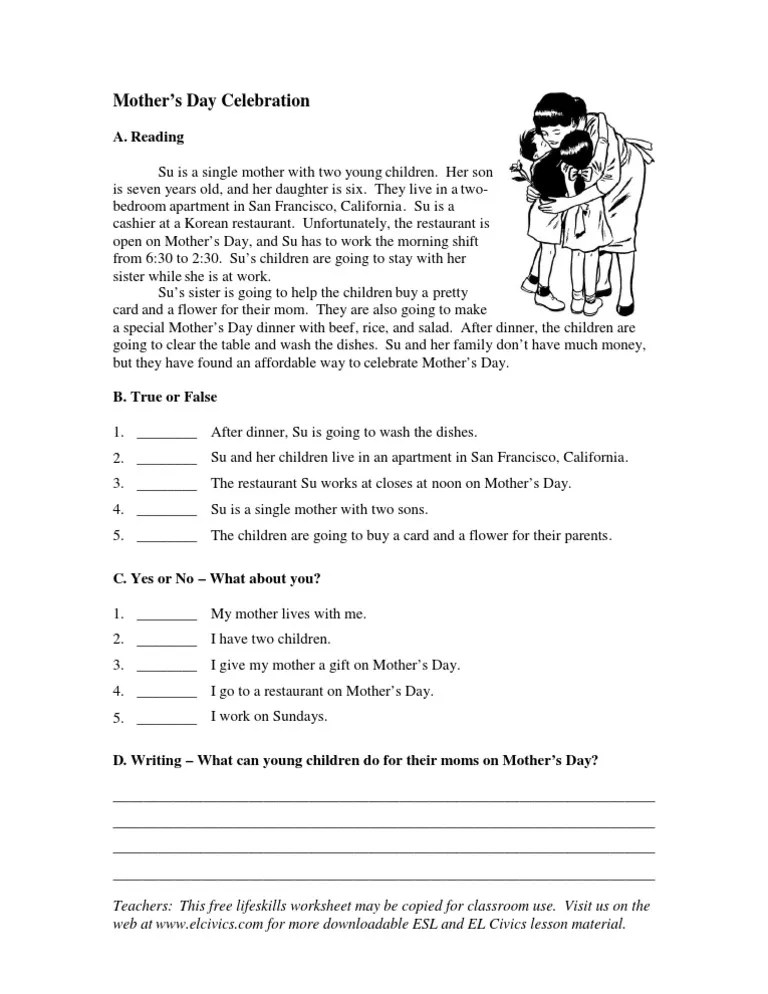 Godparents day, sometimes called godparents' sunday, takes place on the first sunday in june every year. Mothers Day Worksheet Text Pdf