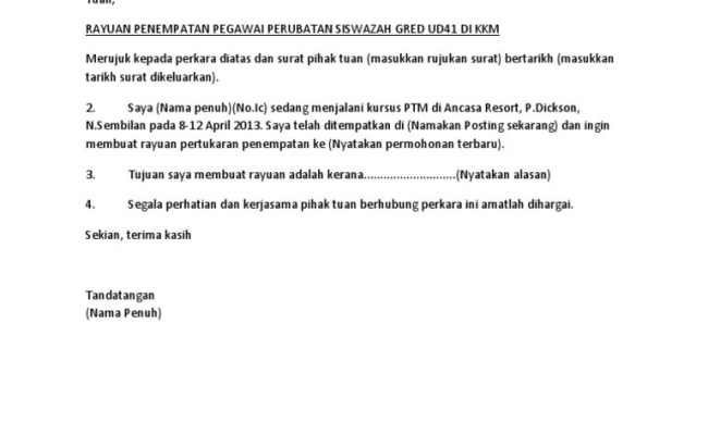 Surat rayuan pertukaran pegawai perubatan contoh …. Surat Rayuan Pertukaran Kkm Contoh Ik Otosection