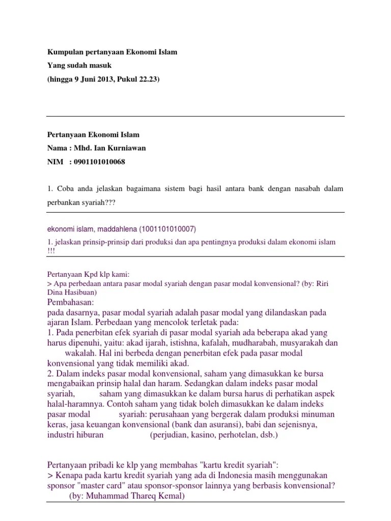 Kumpulan Pertanyaan Ekonomi Islam | PDF