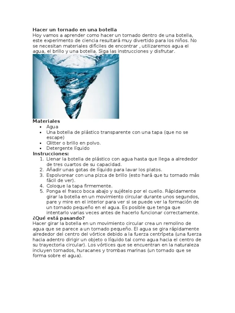 Experimento De Hacer Un Tornado En Una Botella | PDF | Tornados | Nube