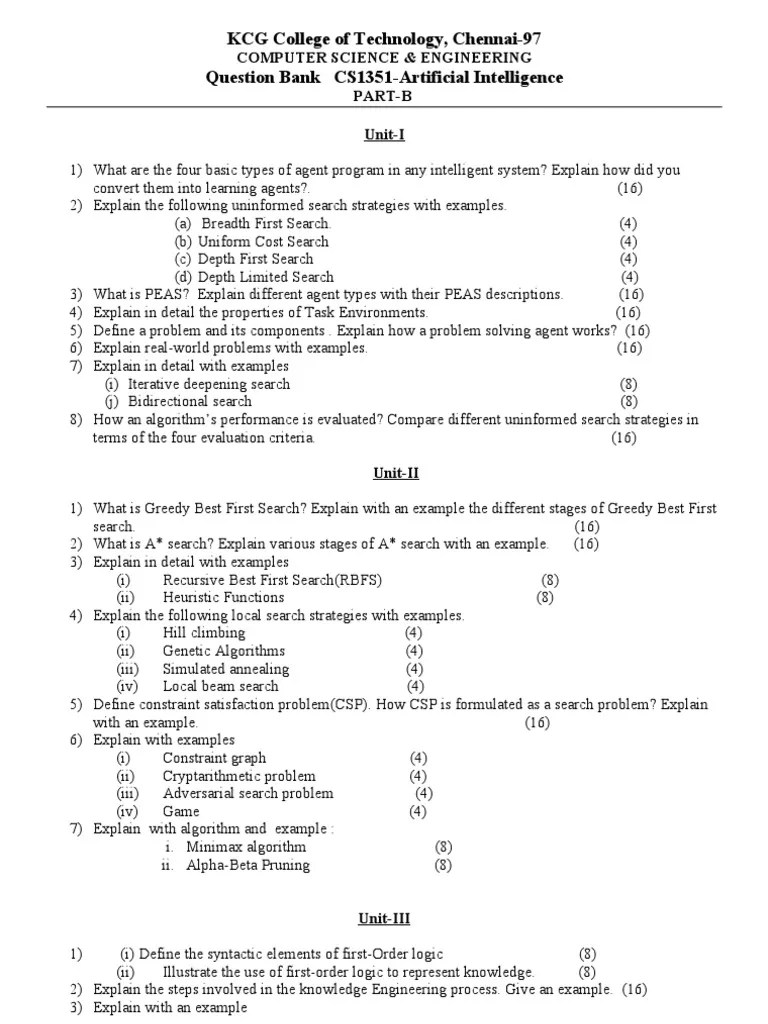 Artificial Intelligence Question Bank | PDF | Parsing | Artificial Intelligence