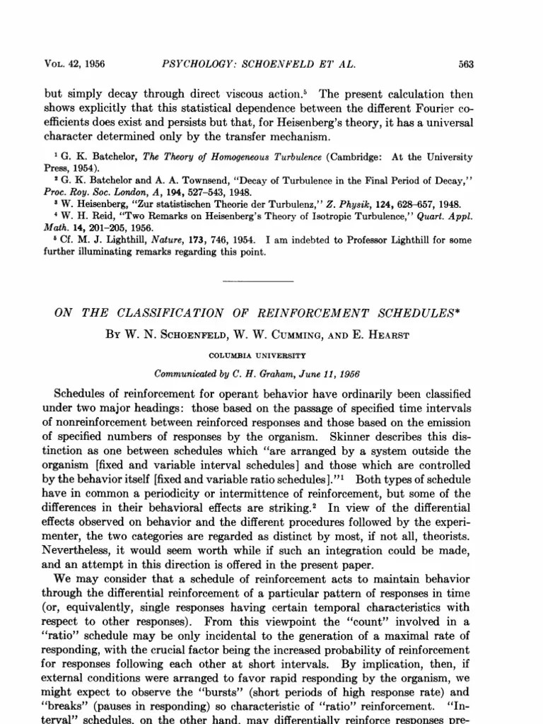 On The Classification Of Reinforcement Schedules | PDF | Reinforcement | Experiment