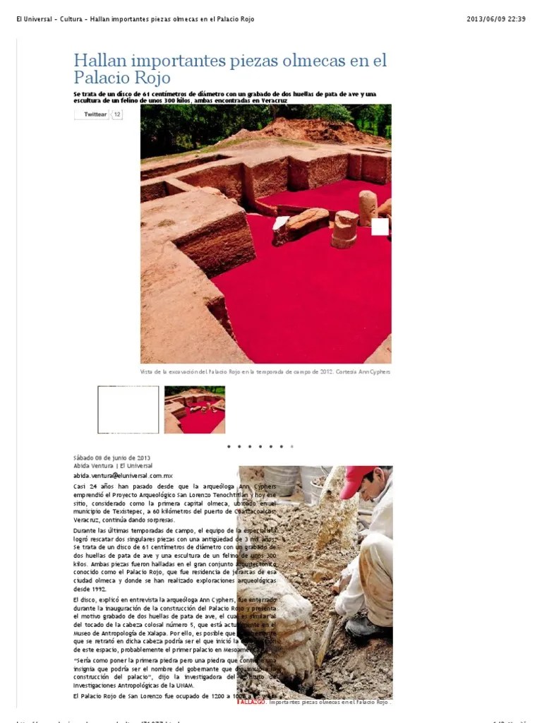 El Universal - Cultura - Hallan Importantes Piezas Olmecas En El Palacio Rojo | PDF | Escultura ...