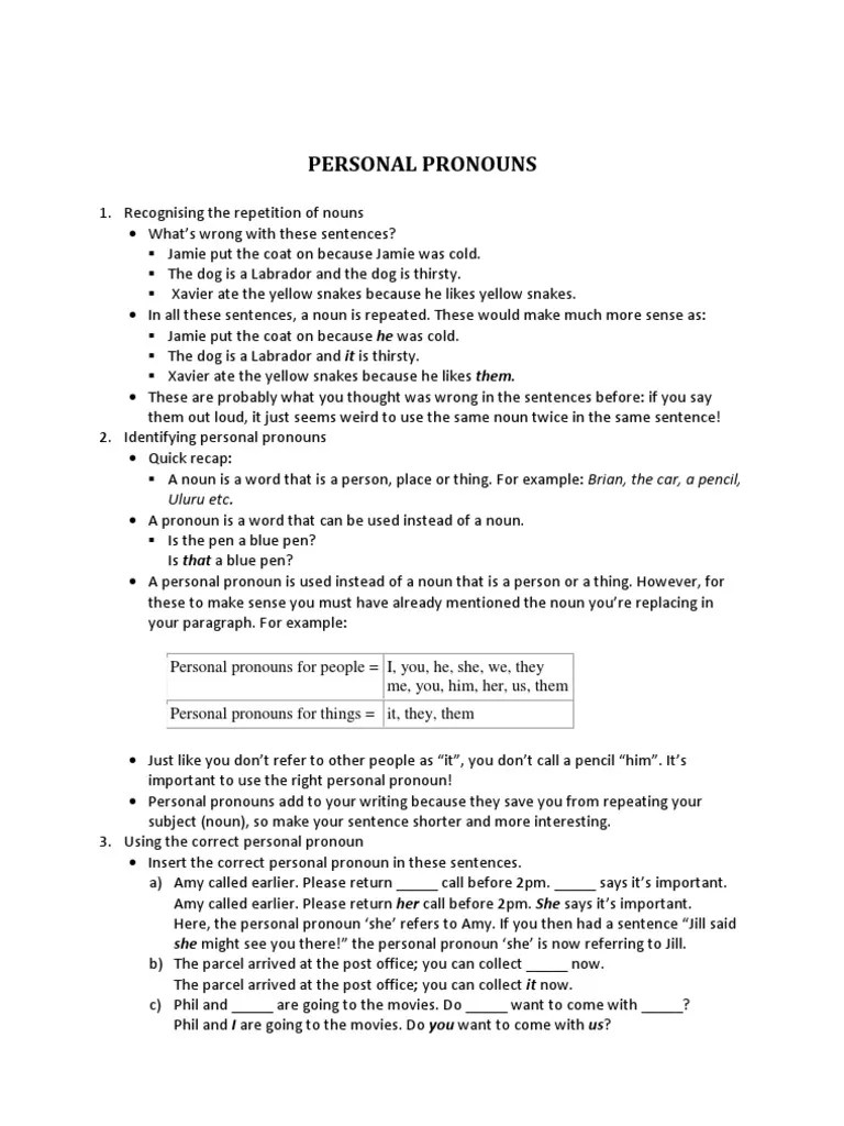 Personal Pronouns Lesson Plan | PDF | Business