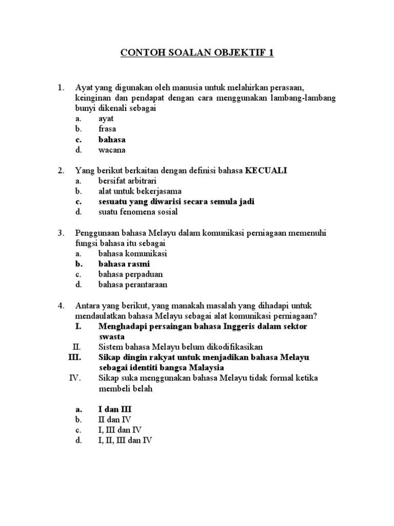 Contoh Soalan Objektif 1 Pdf
