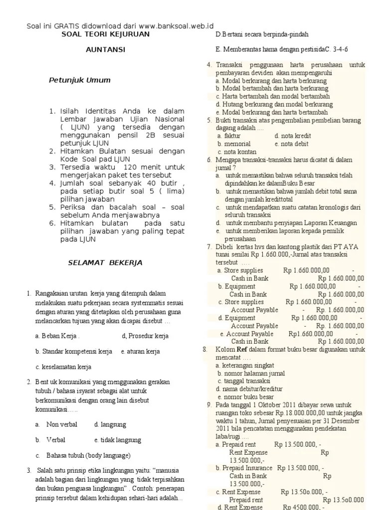 Laporan keuangan tidak perlu didasari . Www Banksoal Web Id Soal Latihan Un Smk Teori Kejuruan Akuntansi Pdf