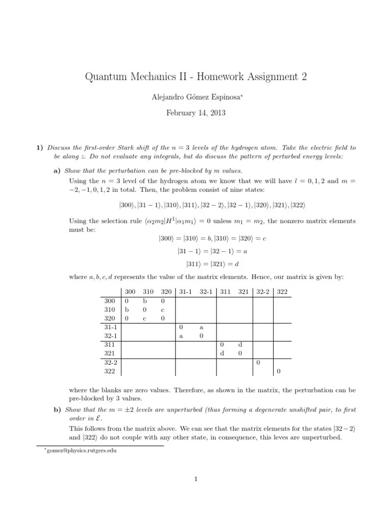 Quantum Mechanics II - Homework 2 | Perturbation Theory (Quantum Mechanics) | Eigenvalues And ...