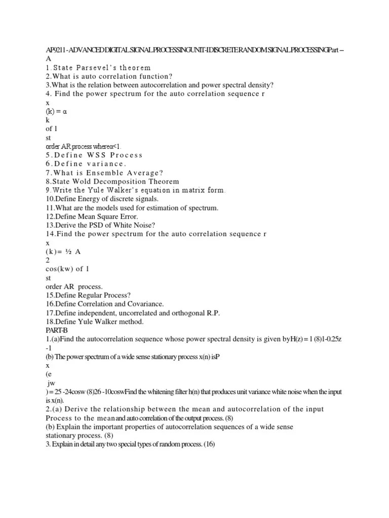 Advanced Digital Signal Processing Guide | PDF | Autocorrelation ...