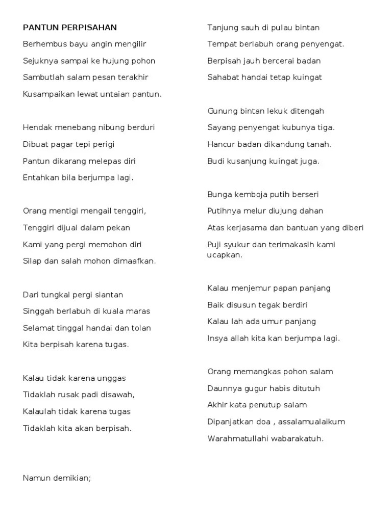 Karena dengan mengucapkan salam kita akan mendapatkan banyak pahala. Pantun Perpisahan Pdf