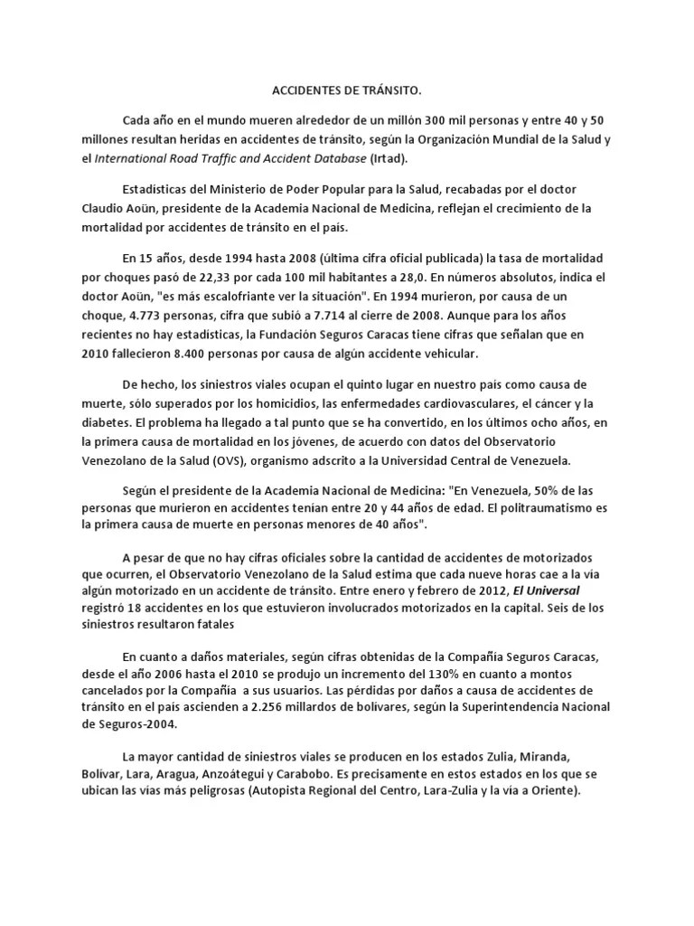 Accidentes De Tránsito | PDF | Tasa De Mortalidad | Accidente De Tráfico