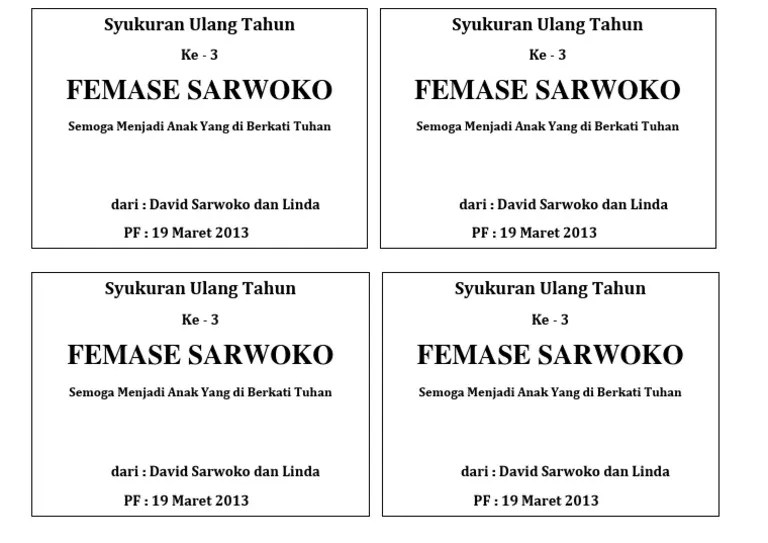 Informasi mengenai contoh kartu ucapan tasyakuran ulang tahun nasi box. Syukuran Ulang Tahun Pdf