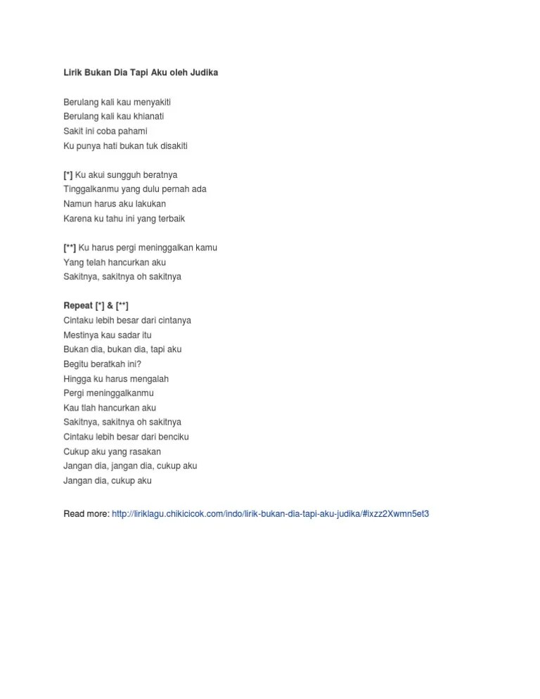 Tercepat Lirik Dan Kunci Lagu Judika Bukan Dia Tapi Aku