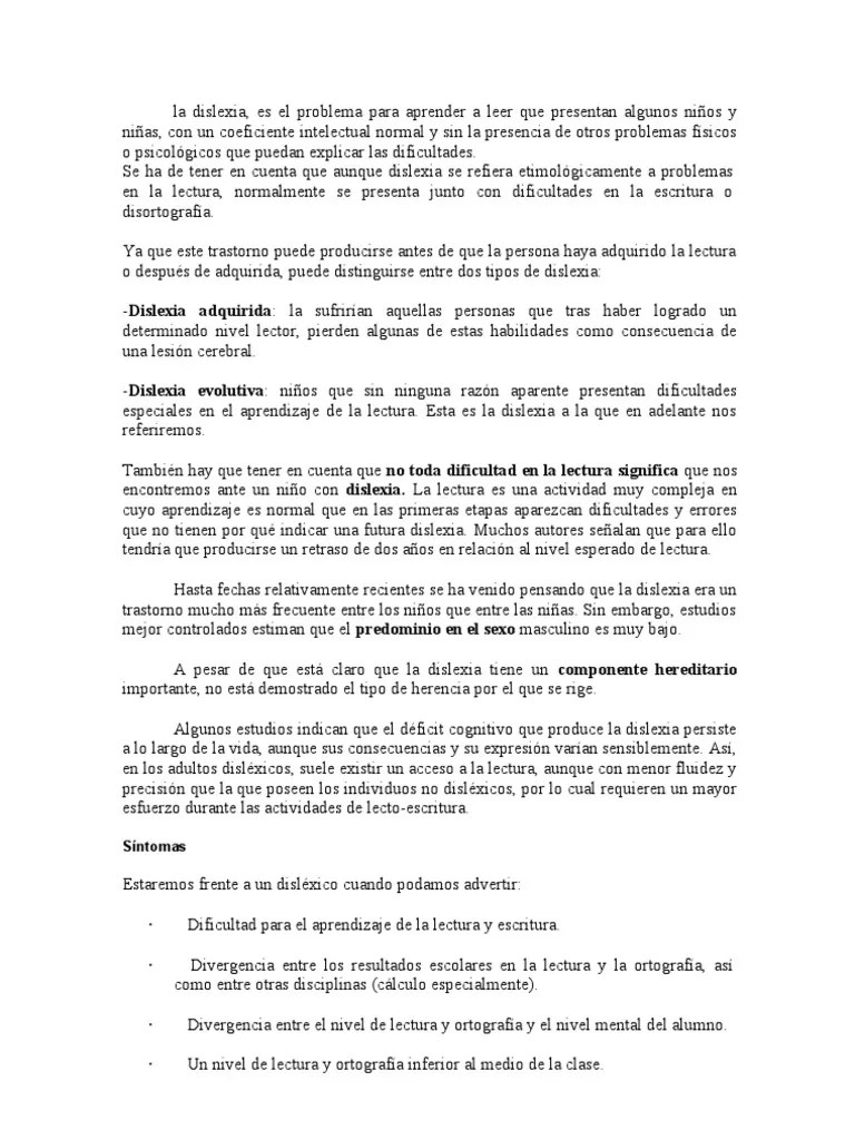 La Dislexia | PDF | Dislexia | Lectura (proceso)
