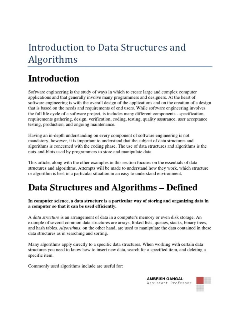 Introduction To Data Structures And Algorithms | PDF | Data Type | Data ...