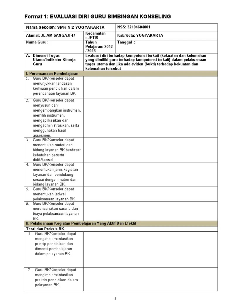 Lampiran 12 contoh laporan kegiatan tambahan guru bk. Evaluasi Diri Guru Bk Pdf