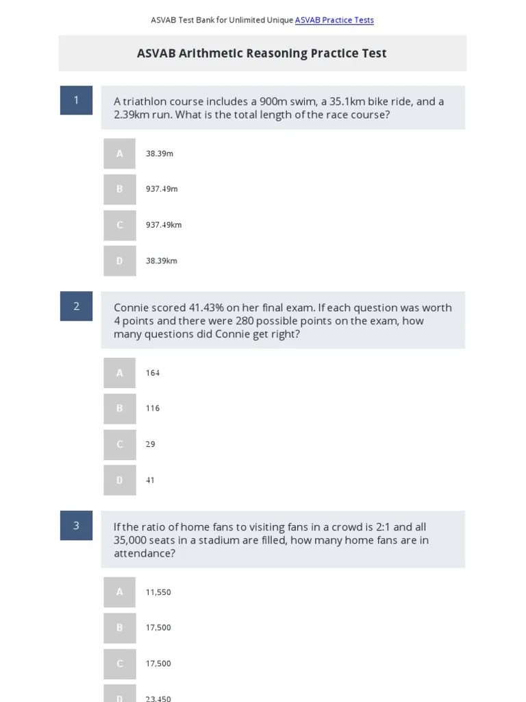 ASVAB Arithmetic Reasoning Practice Test 5 | Fraction (Mathematics) | Ratio