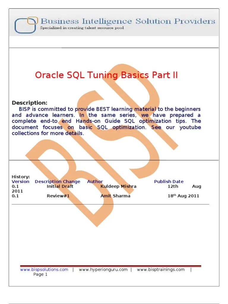 Oracle SQL Tuning Basics Part II: Description | PDF | Database Index | Sql