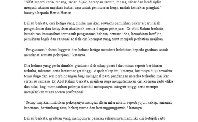 Sentiasa bangga dengan tugasan yang diberikan. Contoh Karangan Spm Ciri Ciri Pekerja Cemerlang Otosection