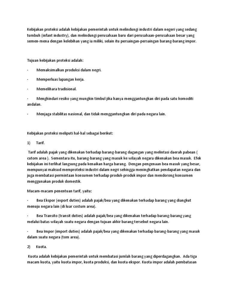 Kebijakan Proteksi Adalah Kebijakan Pemerintah Untuk Melindungi Industri  Dalam Negeri Yang Sedang Tumbuh | PDF