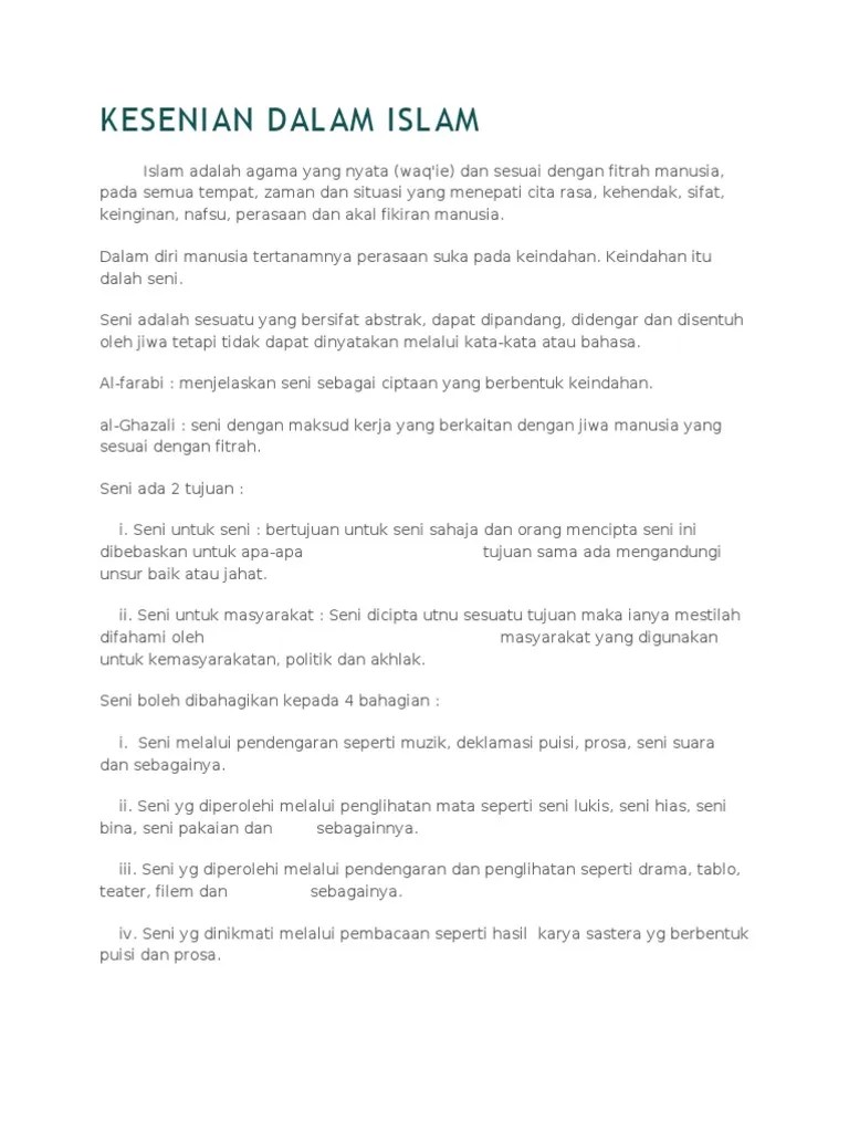 Justeru itu, senibina islam sentiasa disanjung dan dihargai kerana matlamatnya ialah untuk meningkatkan keimanan dan ketakwaan kepada allah. Kesenian Dalam Islam Pdf