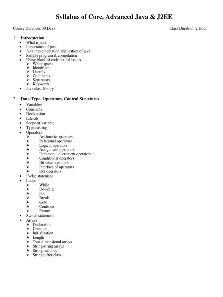 Core Advanced Java & J2EE Syllabus | PDF | Class (Computer Programming) | Method (Computer ...
