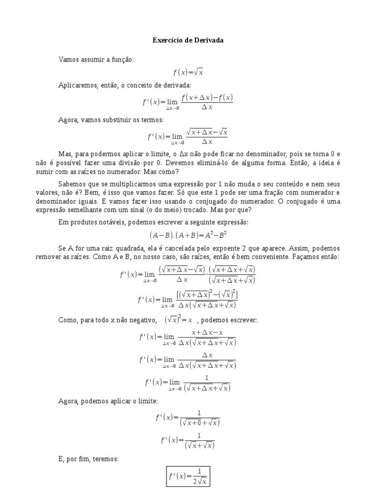 Derivada de raiz quadrada de x