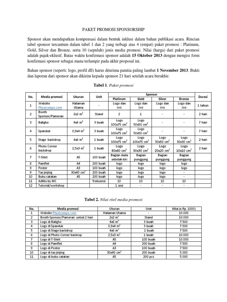 Dan pengajuan proposal ini bisa anda pergunakan ketika anda melaksanakan atau menjadi dari . Format Kasar Penawaran Sponsorship Pdf