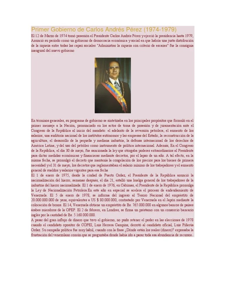 Primer Gobierno De Carlos Andrés Pérez | PDF | Venezuela | Economias