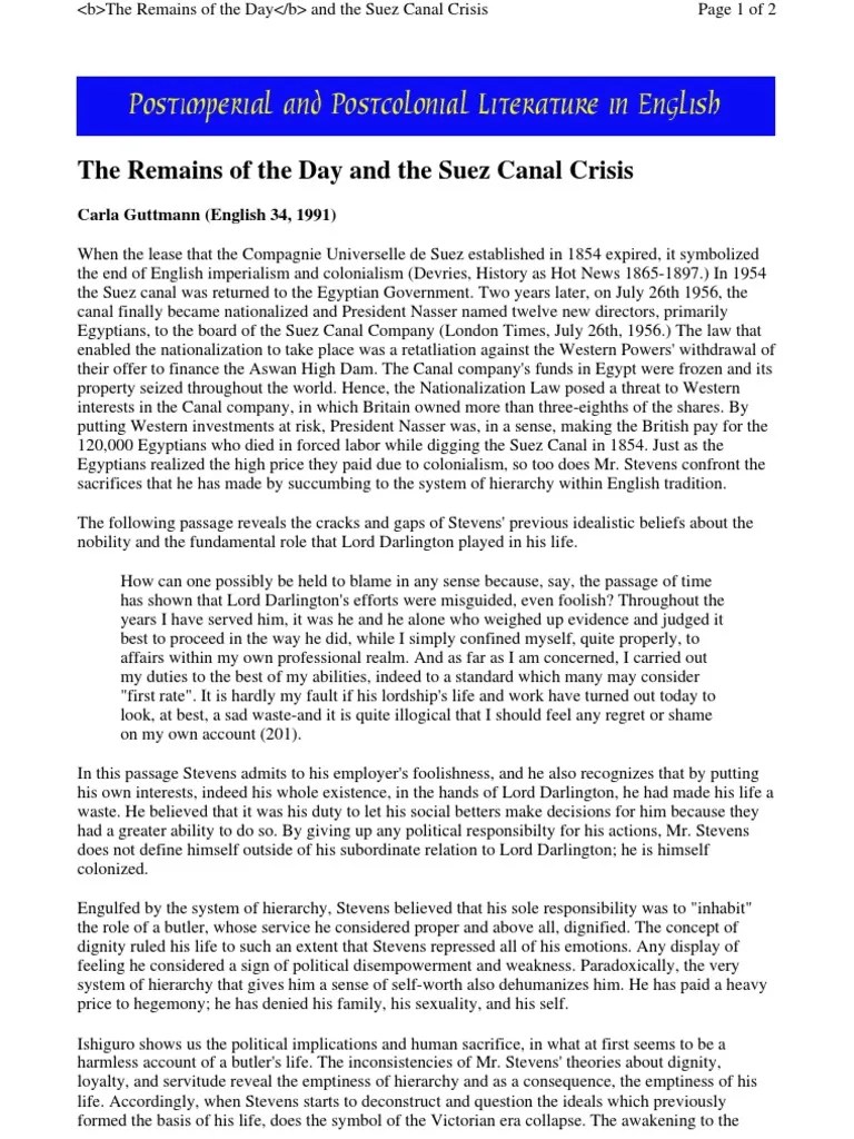 Remains Of The Day And Suez Canal | PDF | Suez Canal | Suez Crisis