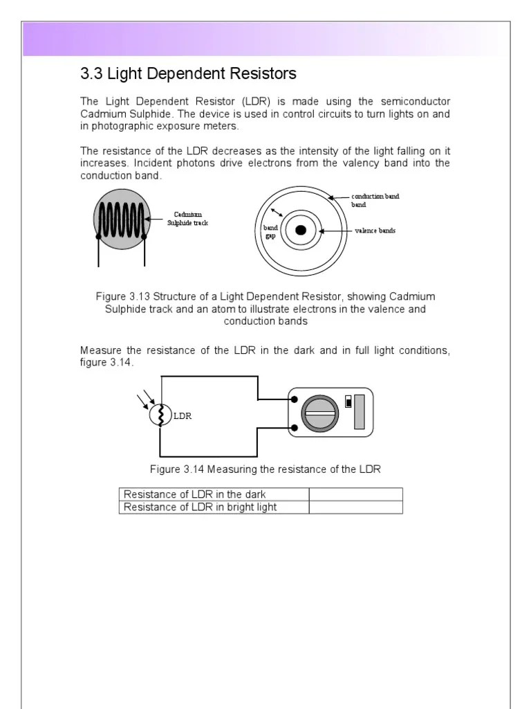 Ldr Word 2 Electrical Resistance And Conductance Light