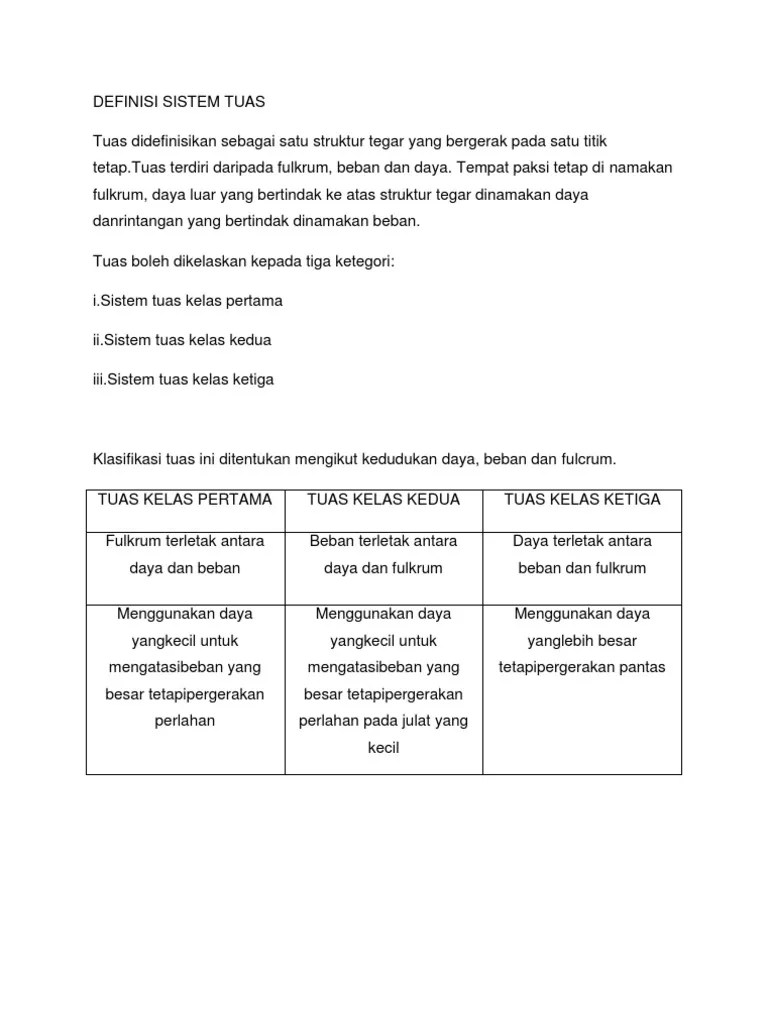 Otot leher bertindak sebagai kuasa, tengkorak sebagai beban dan . Definisi Sistem Tuas Pdf