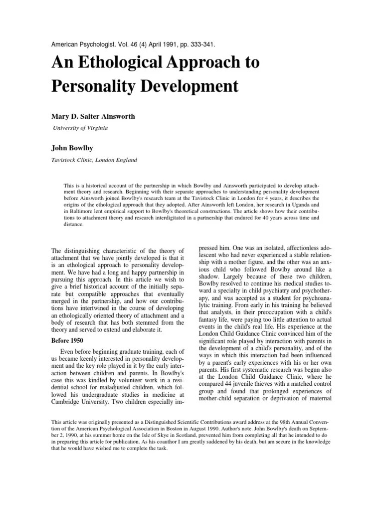 Ainsworth Bowlby 1991 | PDF | Attachment Theory | Psychotherapy