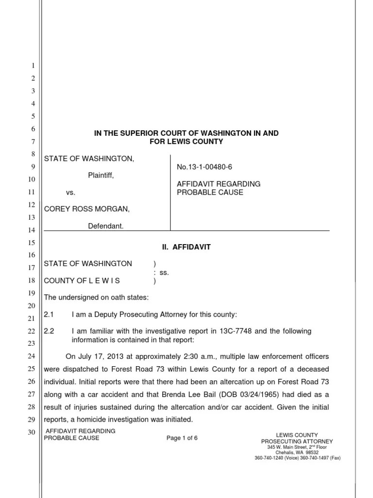 Probable Cause Affidavit For Corey R. Morgan | PDF | Assault | Felony