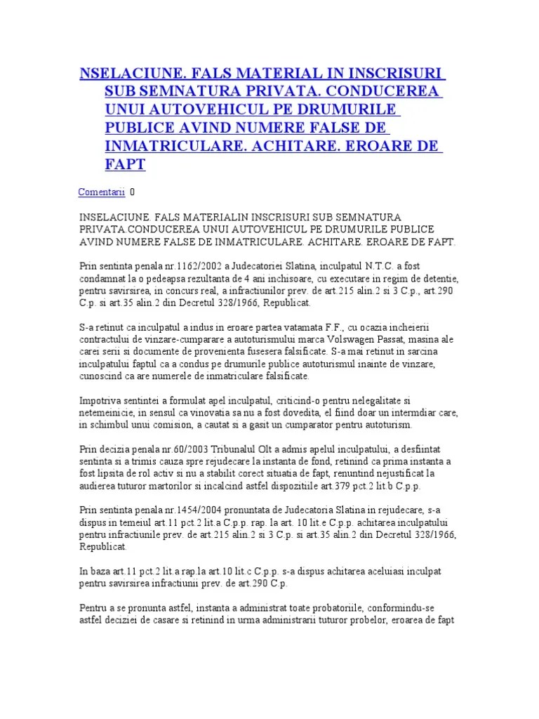 Al infracțiunii de înșelăciune) nu pot fi elemente constitutive ale . Fals Material Pdf