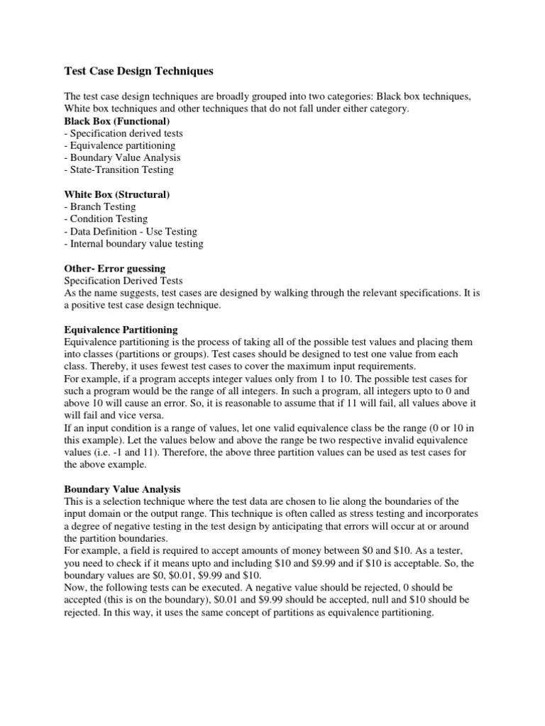 Test Case Design Techniques | PDF | Systems Theory | Systems Engineering