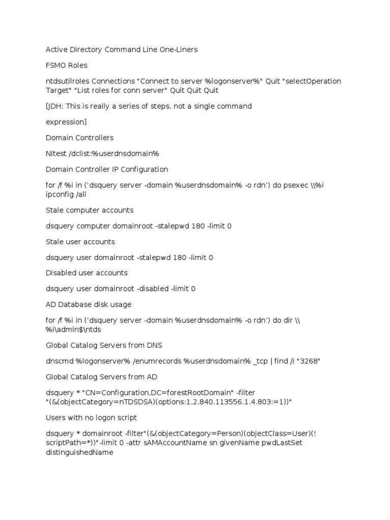 Active Directory Command Line One | PDF | Active Directory | Domain ...