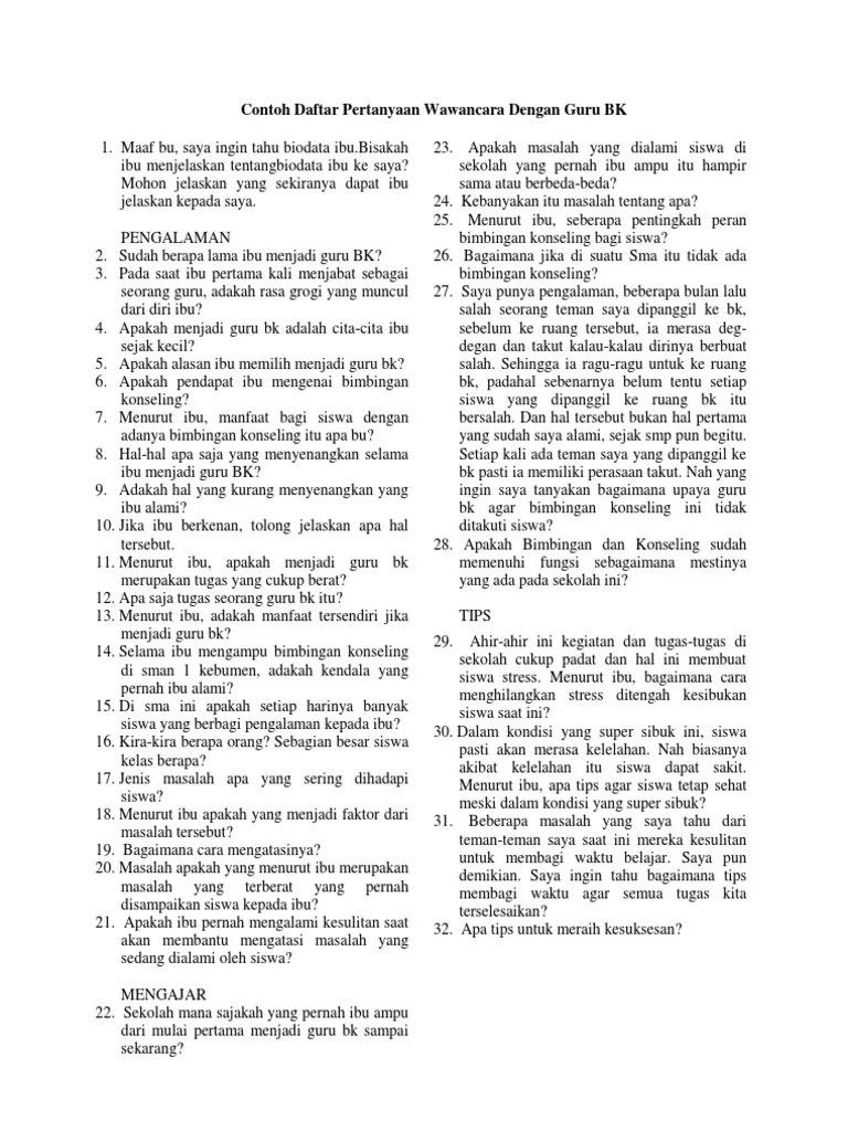 Instrumen Wawancara Dan Observasi Kkl Di Sekolah Dasar 