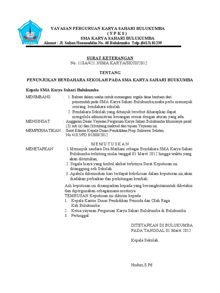 Contoh Surat Penunjukan Ketua Dan Bendahara Kumpulan Surat Penting 954498SMPN 2 PAMPDDIK2017 T E N T AN G PENGANGKATAN BENDAHARA.