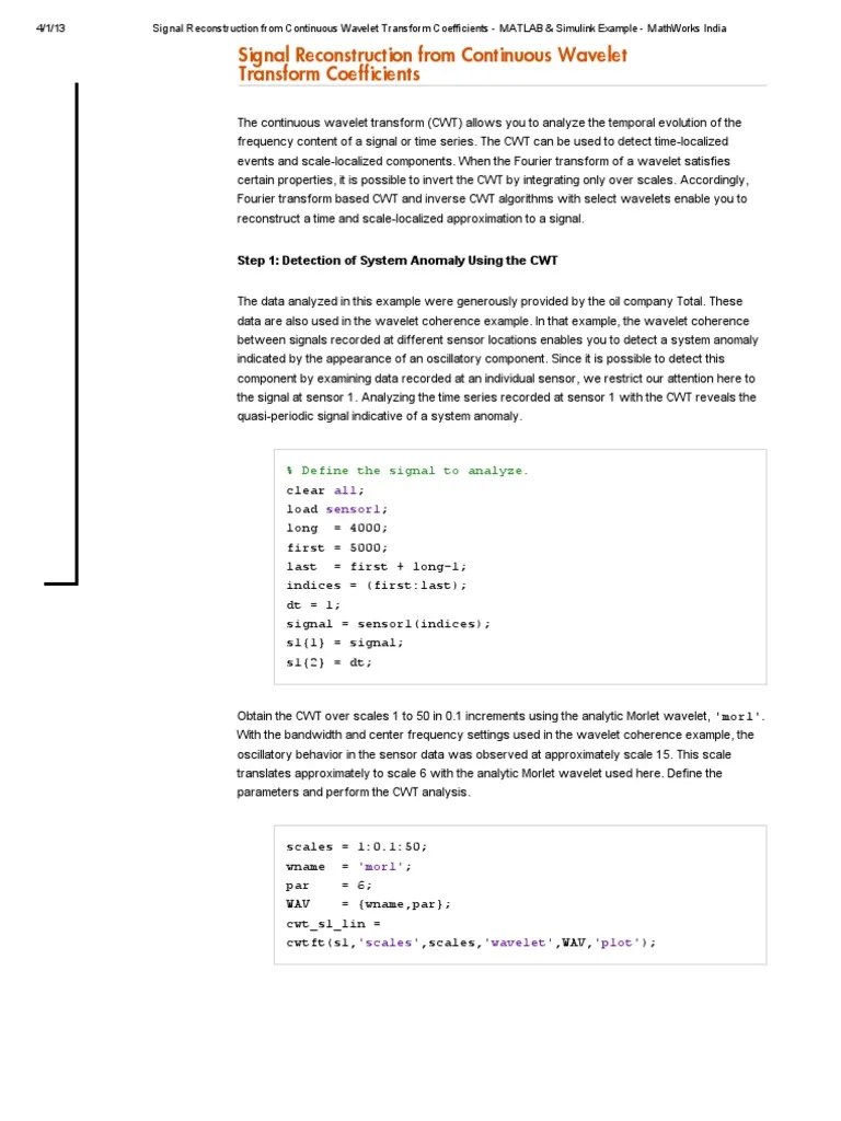 Continuous Wavelet Transform Coeff - Matlab Code | PDF | Wavelet ...