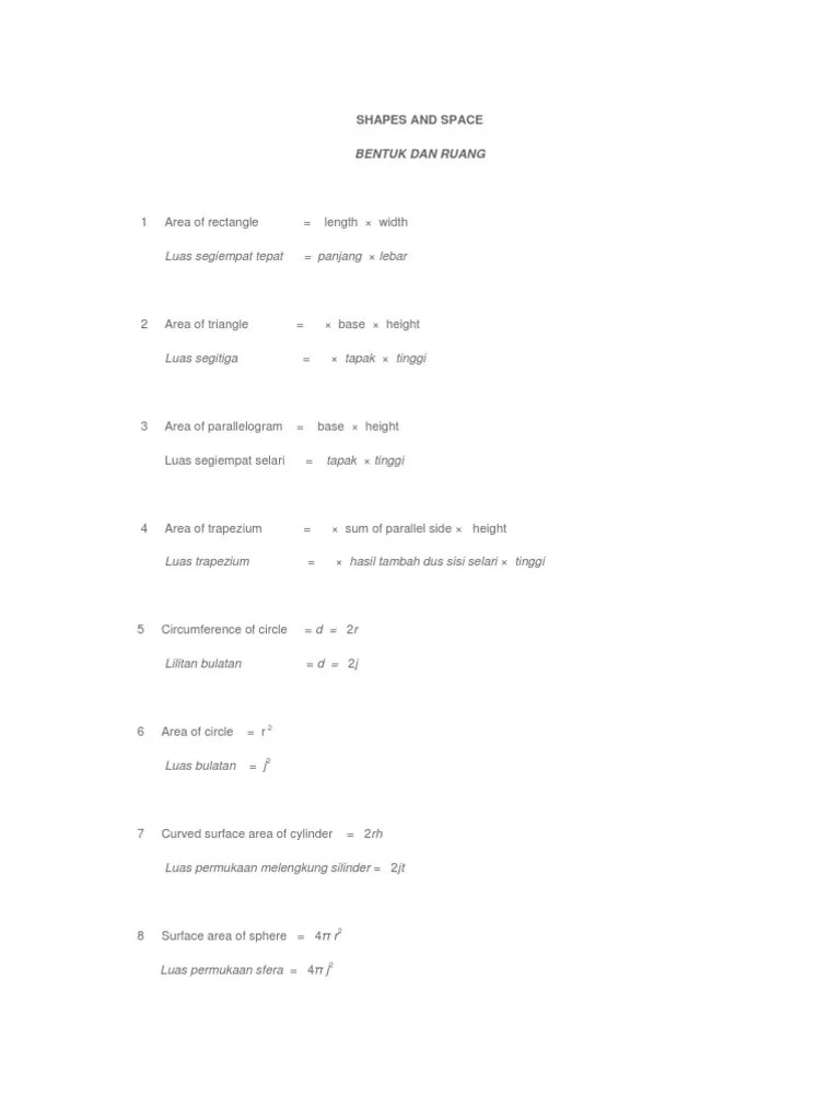 Luas persegi panjang = panjang × lebar . Formula Isipadu Pdf
