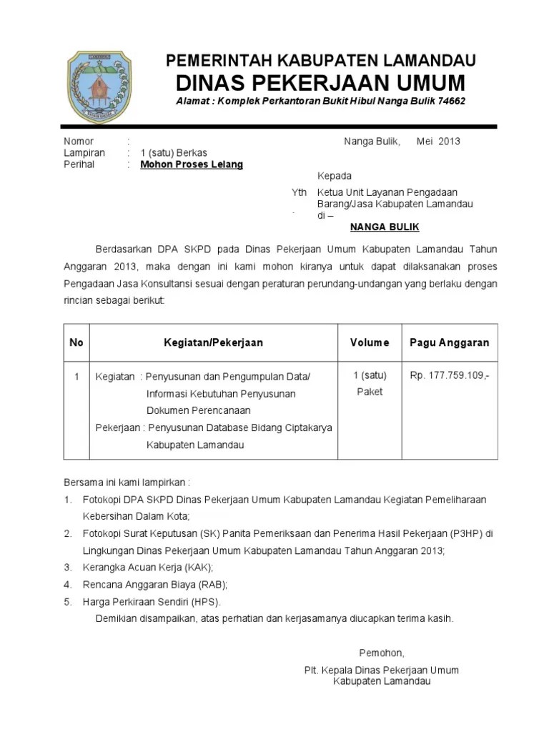 Acuan kerja (kak) 2018 perpustakaan stain sultan abdurrahman kepulauan . Surat Permohonan Lelang