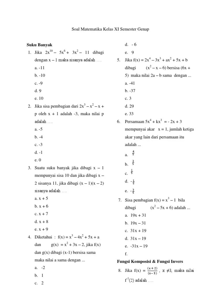 Berikut dibawah ini, contoh soal pilihan ganda ekonomi kelas xi semester dua k13 edisi revisi dengan kunci jawaban. Soal Matematika Kelas Xi Semester Genap
