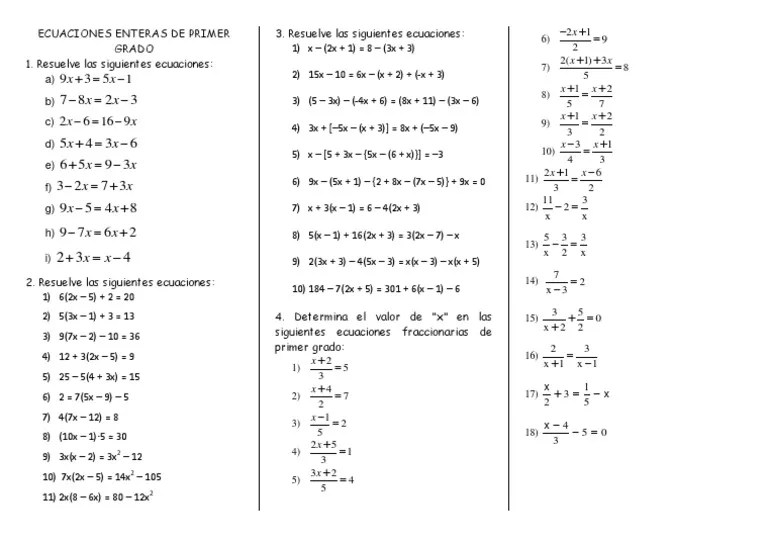 Ecuaciones Enteras de Primer Grado | PDF