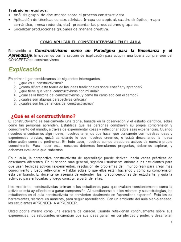 Constructivismo En El Aula | PDF | Constructivismo (filosofía De La Educación) | Aprendizaje