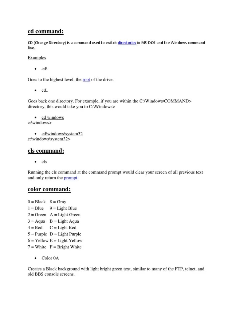 Ms Dos Commands | Download Free PDF | Computer File | Directory (Computing)