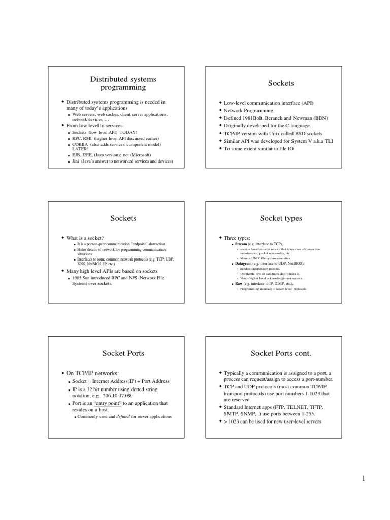 Distributed Systems Programming Sockets: On TCP/IP Networks | PDF ...