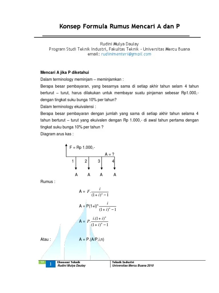 Konsep Mencari Nilai A Dan P Dengan Teknik Formula Nilai Ekuivalen | PDF
